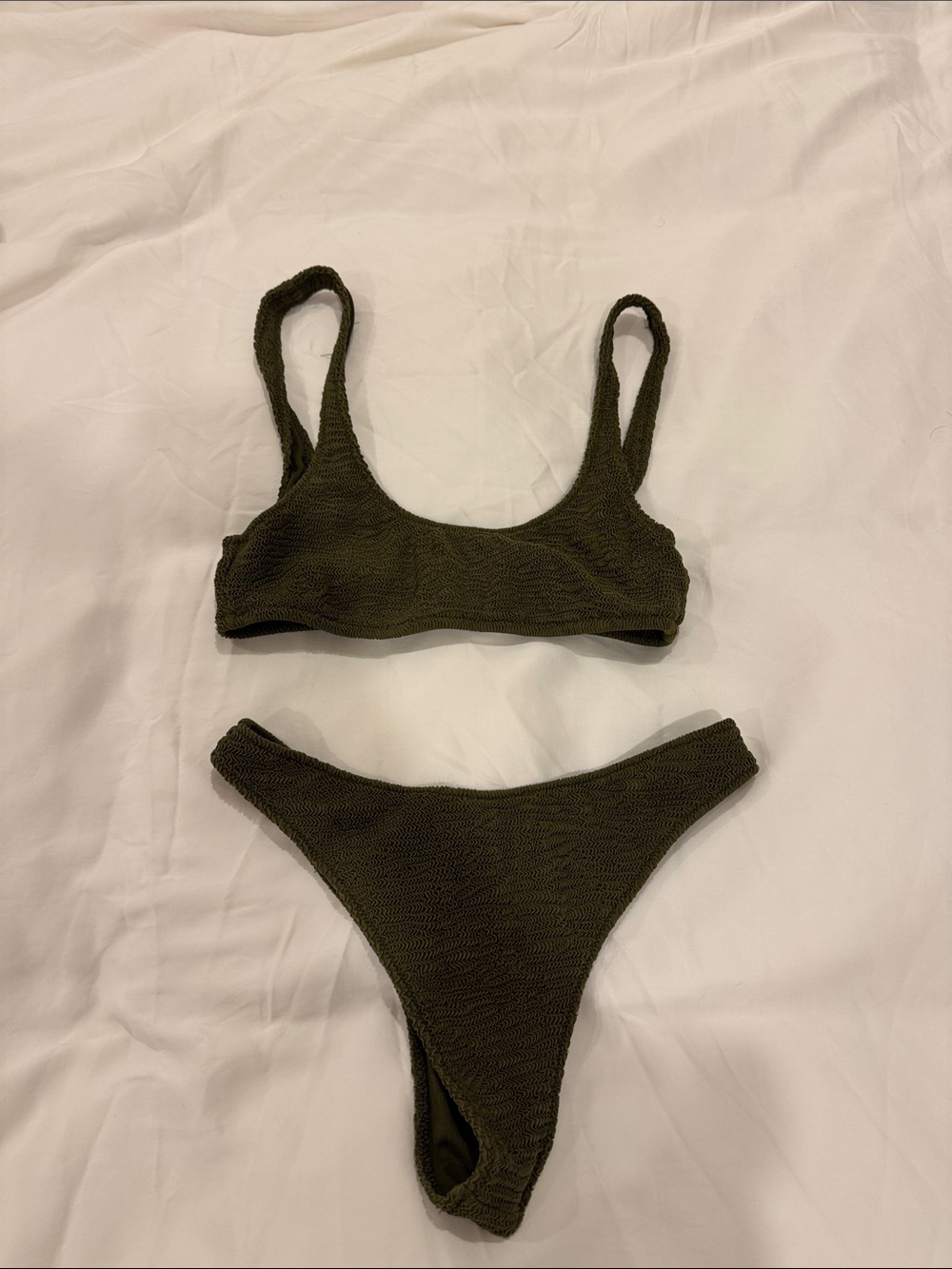 Olive Green Textured Scoop Bikini Set - Women Swim Bikini